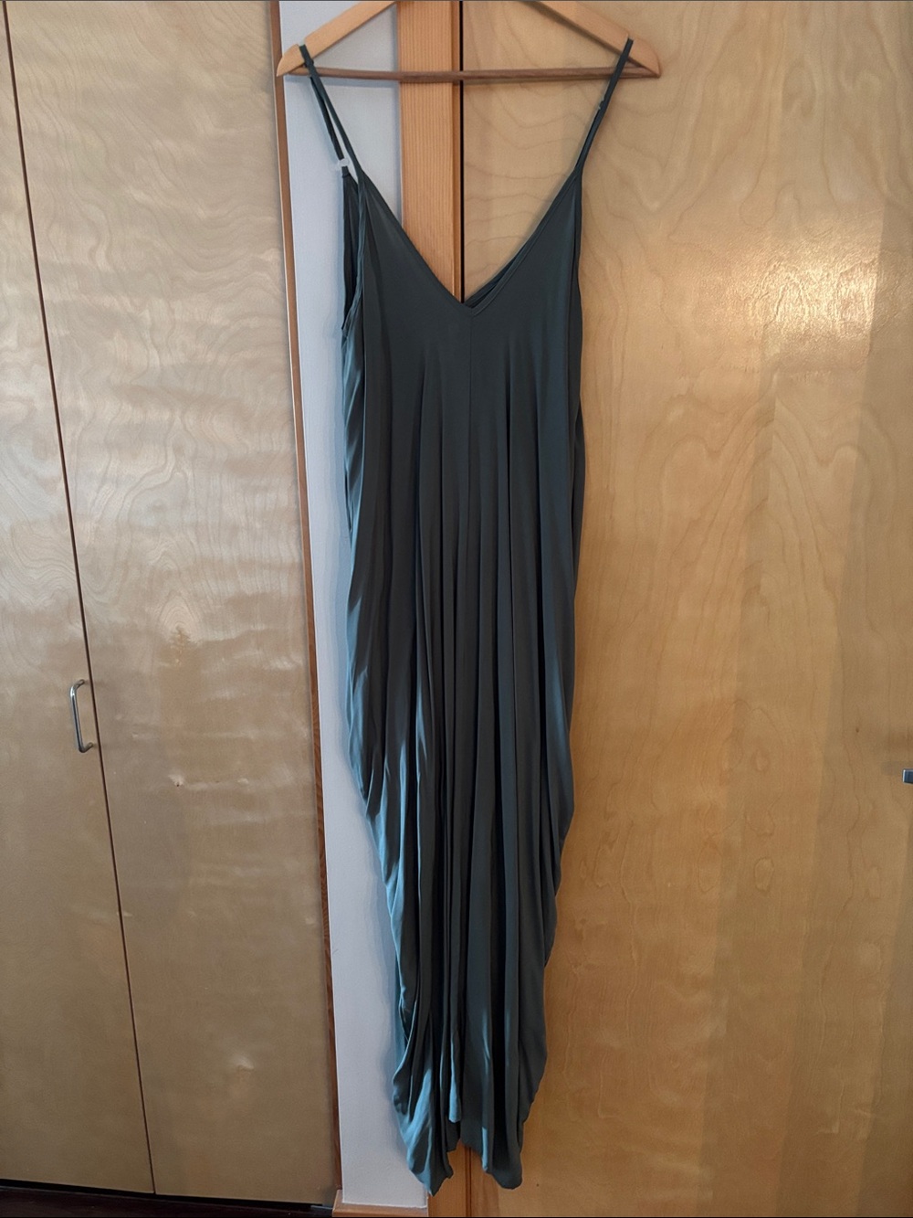 Elan Olive Green Satin Maxi Slip Dress